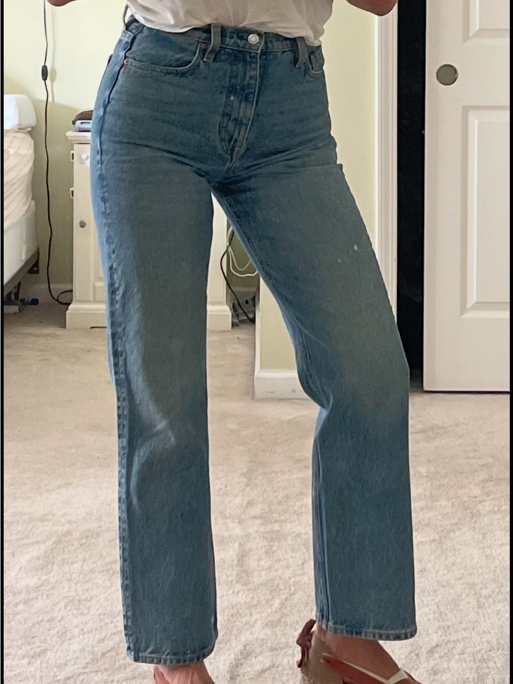 & Other Stories High-Rise Straight Leg Jeans in Medium Blue